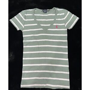 Ralph Lauren Sport V-neck Short Sleeve Tee‎ Size S Striped Fitted Y2K